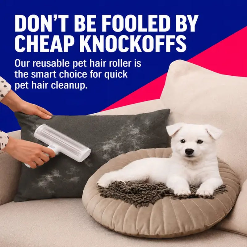 White Pet Hair Removal Roller – 20 Cm Wide Reusable Lint & Fur Cleaner for Sofas, Carpets, Bedding & Pet Mats – Easy One‑Touch Empty Grooming Tool for Cat & Dog Hair Cleanup