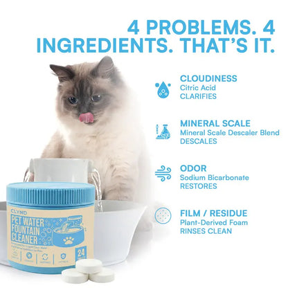 Pet Fountain Cleaning Tablets (24-Pack) – Professional Hard Water & Slime Remover | Pet-Safe, Unscented Maintenance for Plastic & Stainless Steel Cat Fountains