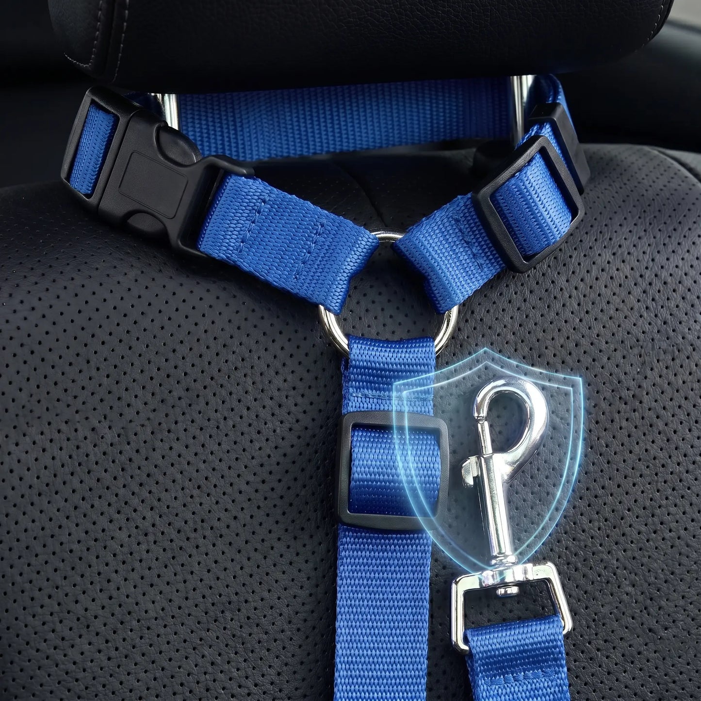 Dog Car Safety Harness Straps Blue, Length Adjustable Pet Safety Leash for Suvs Cars Trucks, Universal Fit Pet Travel Accessory Dual LED Retractable Bite Resistant Inflatable Balls Set Chew Outdoor Interactive Bungee Toy