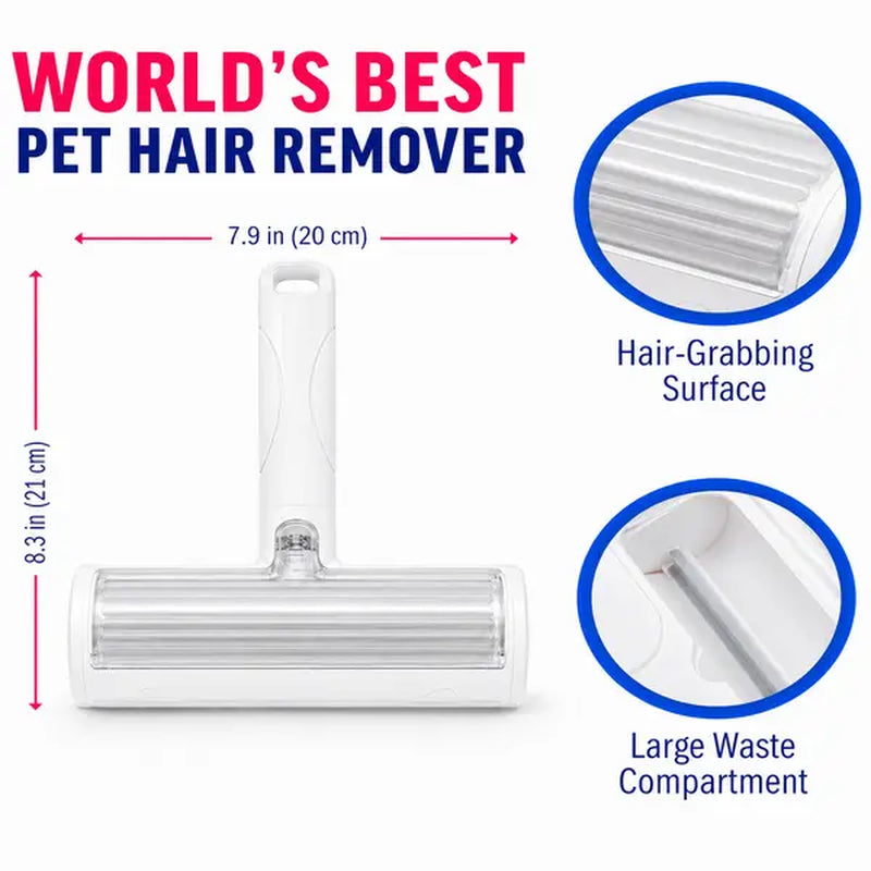 White Pet Hair Removal Roller – 20 Cm Wide Reusable Lint & Fur Cleaner for Sofas, Carpets, Bedding & Pet Mats – Easy One‑Touch Empty Grooming Tool for Cat & Dog Hair Cleanup