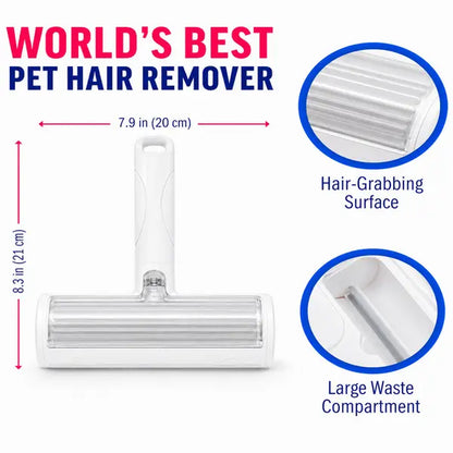 White Pet Hair Removal Roller – 20 Cm Wide Reusable Lint & Fur Cleaner for Sofas, Carpets, Bedding & Pet Mats – Easy One‑Touch Empty Grooming Tool for Cat & Dog Hair Cleanup