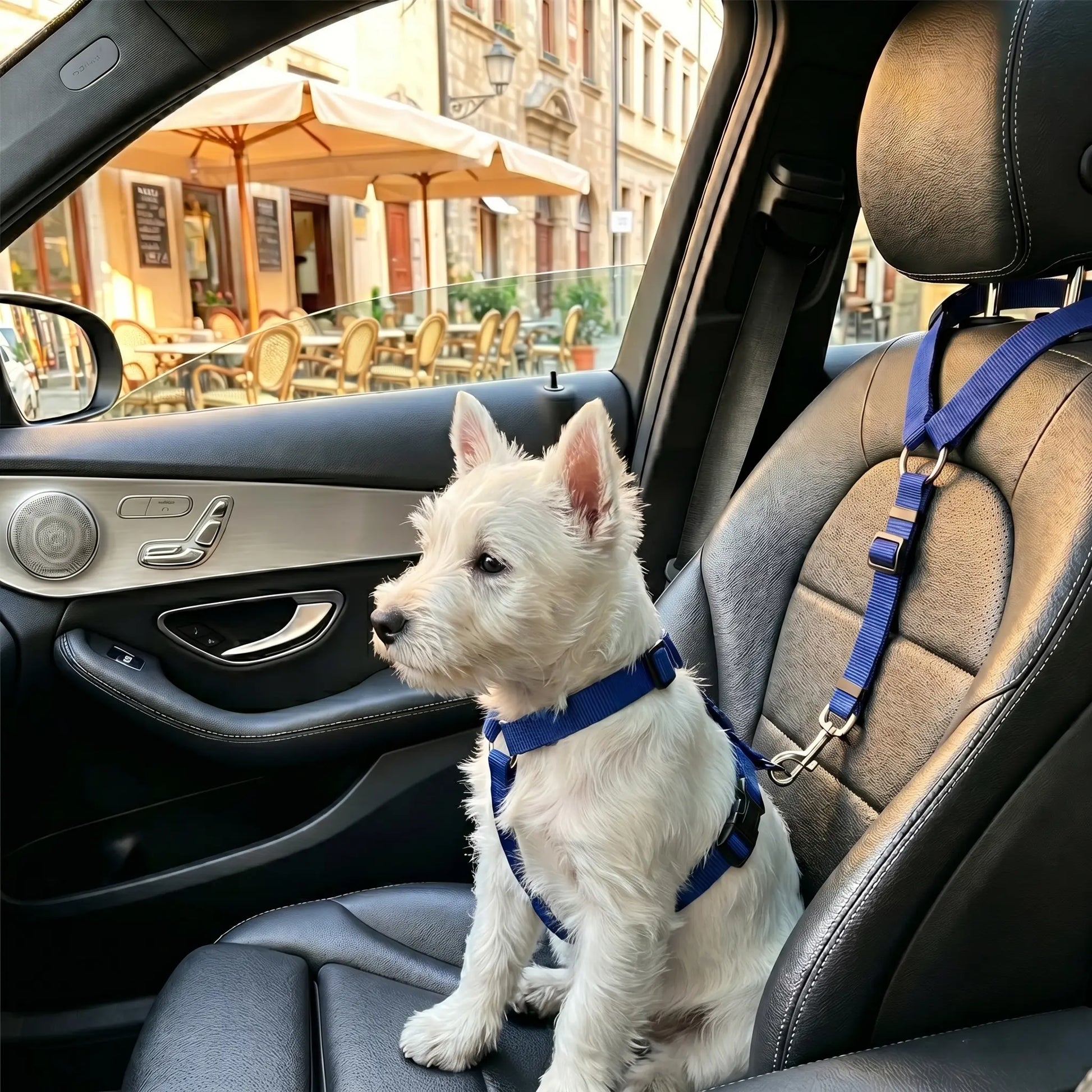 Dog Car Safety Harness Straps Blue, Length Adjustable Pet Safety Leash for Suvs Cars Trucks, Universal Fit Pet Travel Accessory Dual LED Retractable Bite Resistant Inflatable Balls Set Chew Outdoor Interactive Bungee Toy