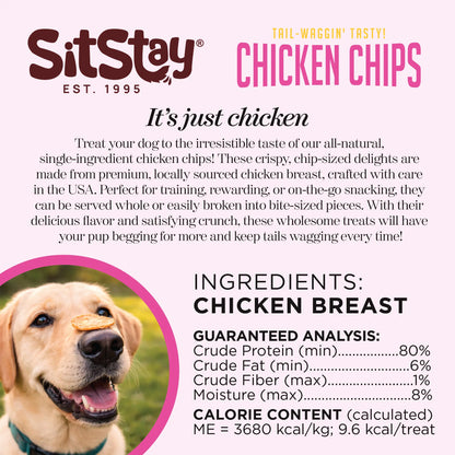 Sitstay Chicken Chips | Single Ingredient Dog Treats | 100% Real Chicken Breast | Made in USA (Colorado)