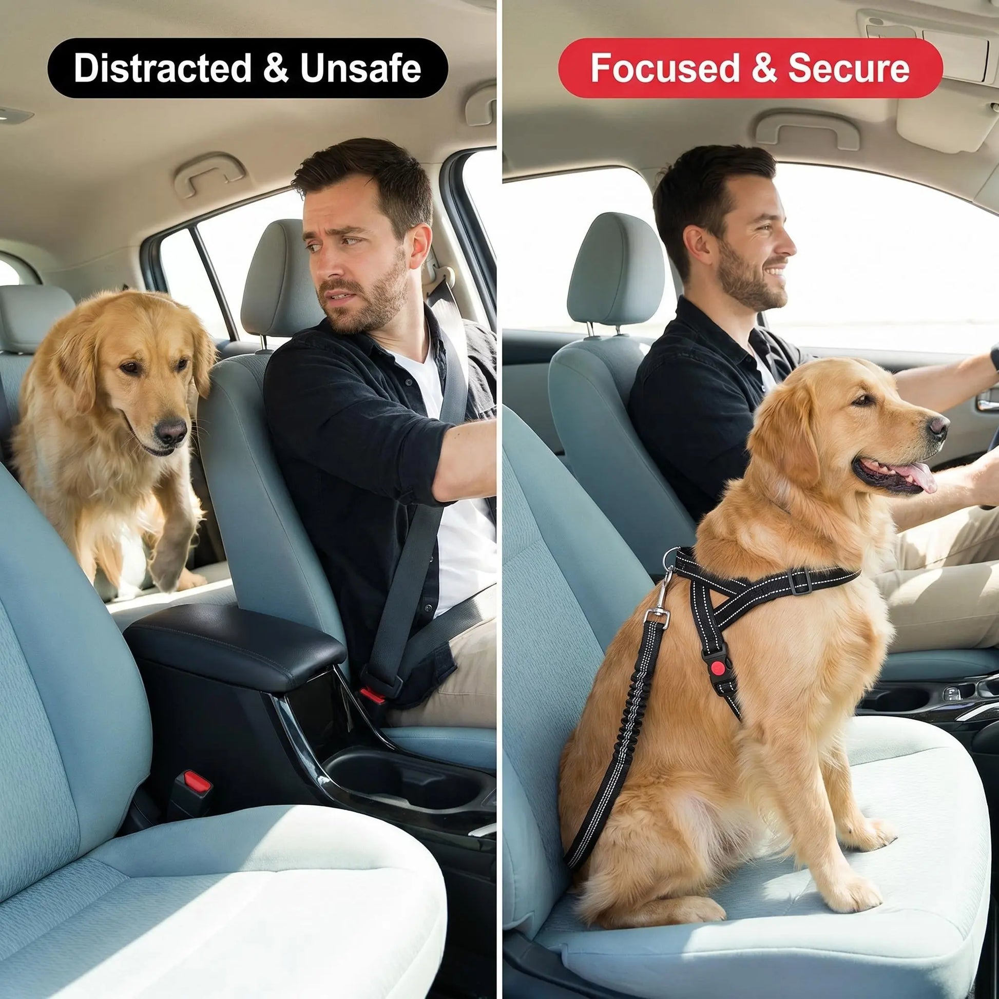 No More Jumping around – Adjustable Dog Car Seat Belt with Dual Fixing Design for Safe & Comfortable Car Rides