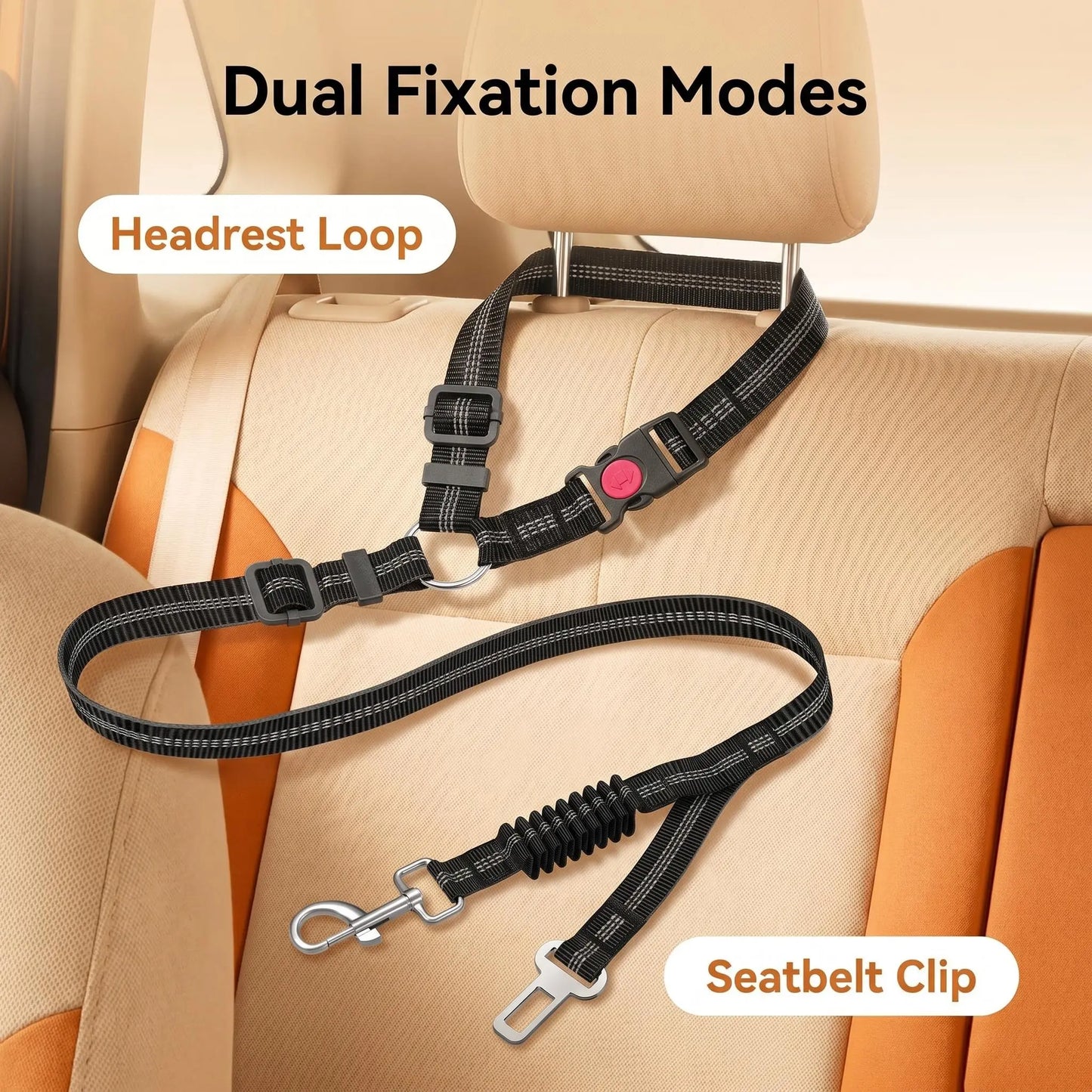 No More Jumping around – Adjustable Dog Car Seat Belt with Dual Fixing Design for Safe & Comfortable Car Rides