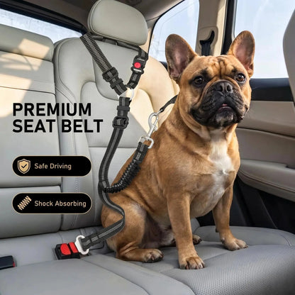 No More Jumping around – Adjustable Dog Car Seat Belt with Dual Fixing Design for Safe & Comfortable Car Rides