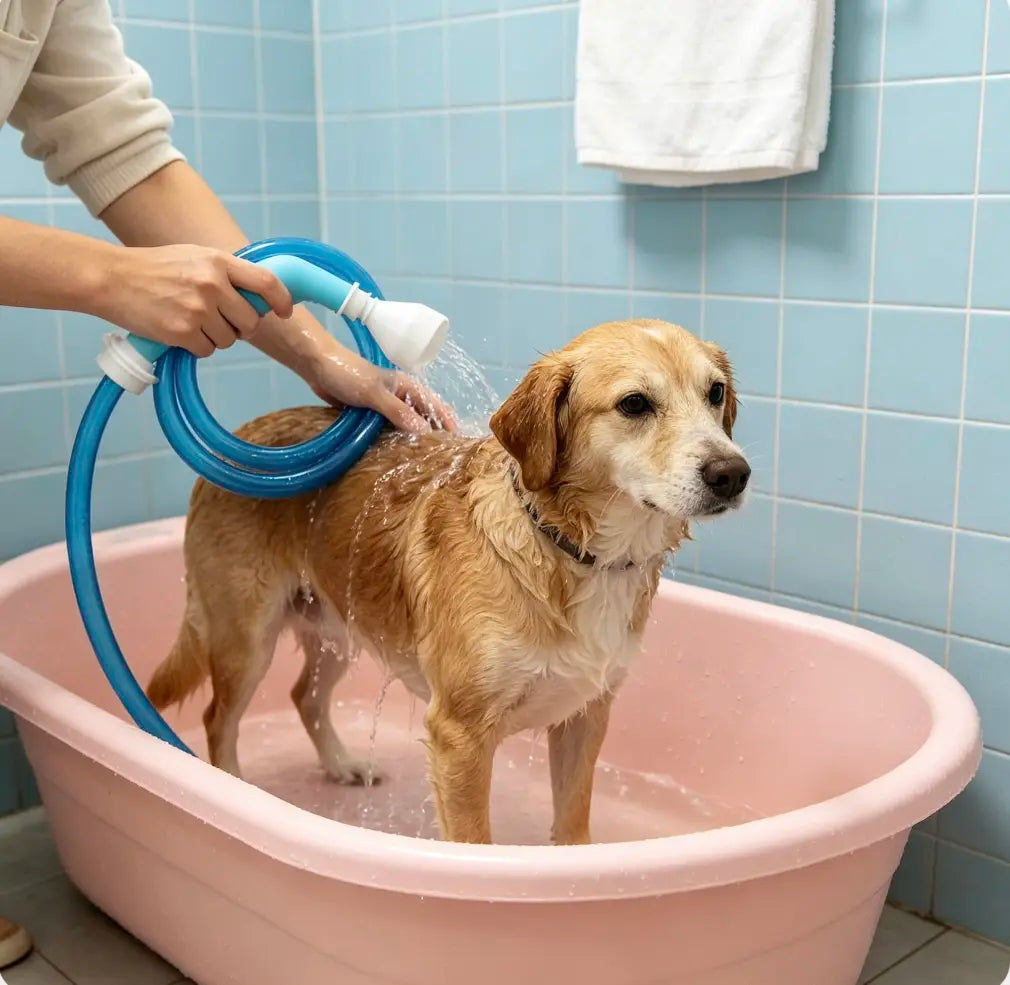 Portable Pet Shower Hose | Quick Dog & Cat Bathing Rinser for Home & Outdoor，Dog Bathing Hose with Universal Fit Silicone Connector, Handheld Shower Sprayer for Pet Grooming