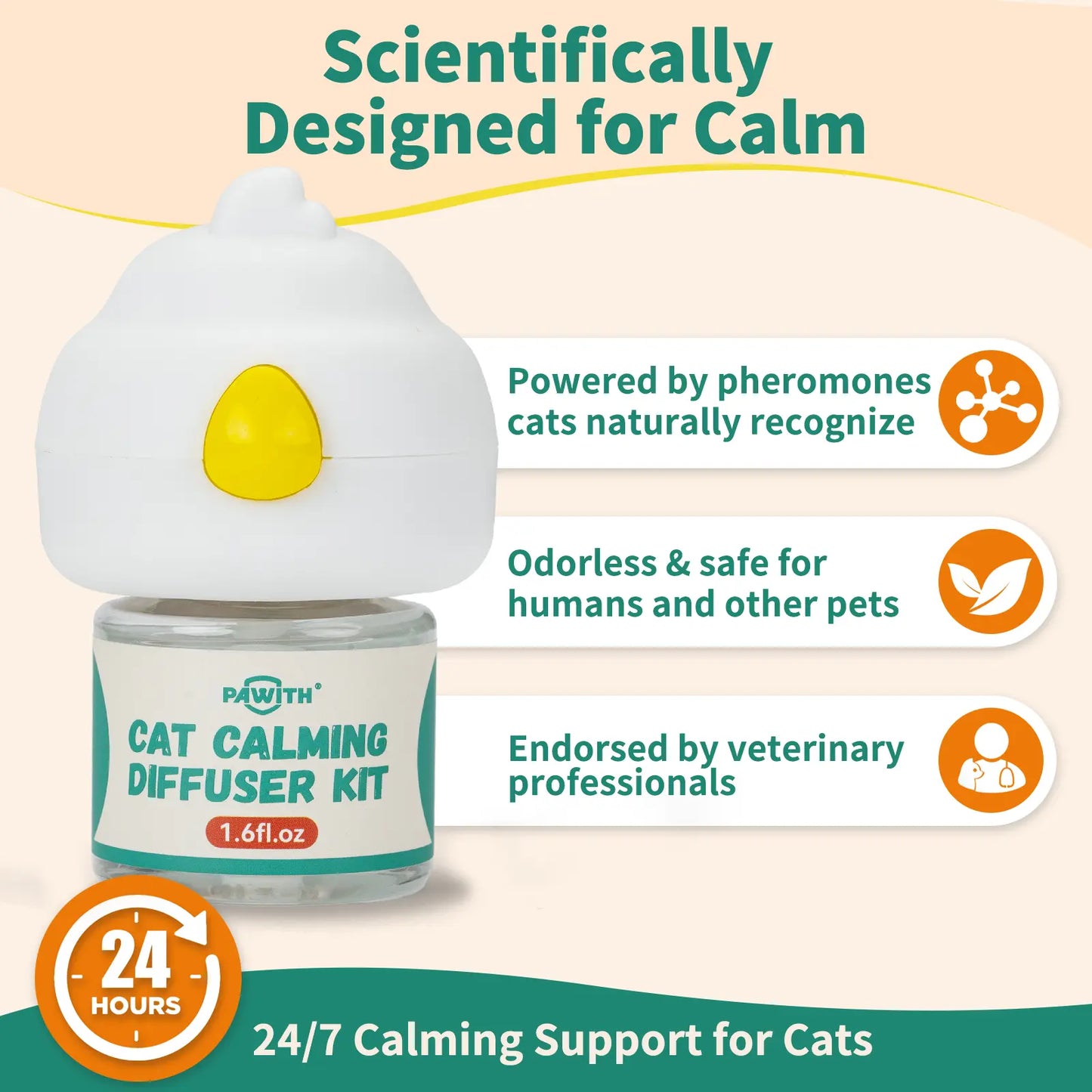 PAWITH 60-Day Cat Calming Diffuser - Cat Pheromone Diffuser for Stress, Pee Spraying, Cat Fighting, Aggression, Excessive Meowing & Scratching - 60-Day Refill Included