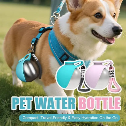 2-In-1 Portable Dog Water Bottle with Foldable Silicone Bowl, Bpa-Free Stainless Steel Pet Tumbler, Leak-Proof Travel Water Dispenser for Walking, Hiking & Road Trips(10Oz, Pink & Blue)